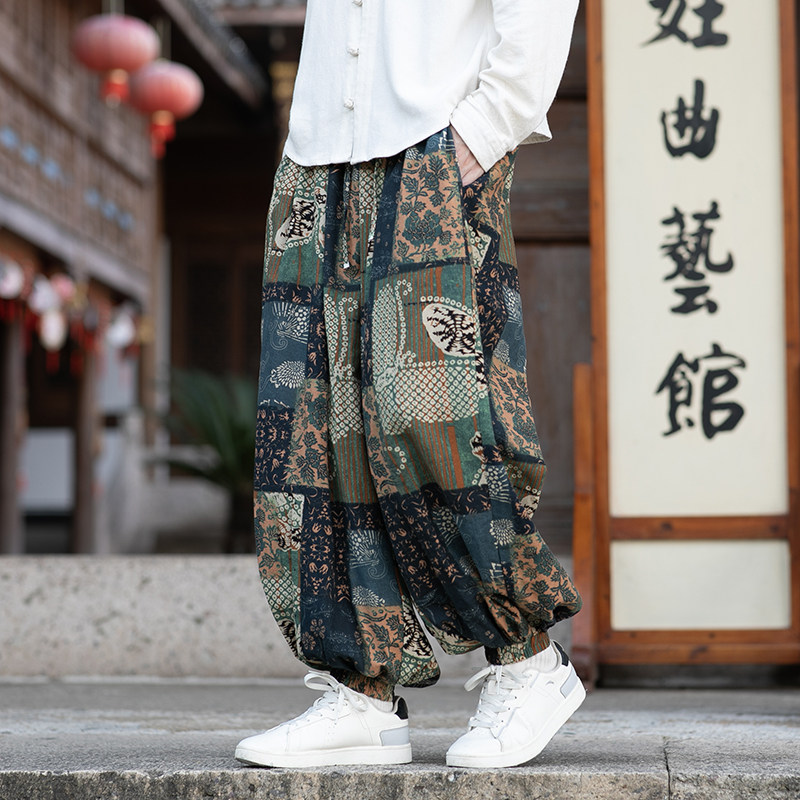 Ethnic Wear Men'S Fashion - Herenbroek in Chinese stijl, oversized haremmodel,