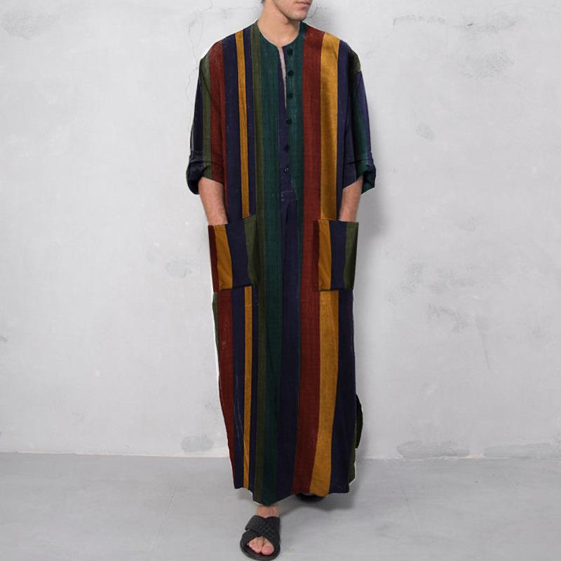 Ethnic Wear Men'S Fashion - Gedetailleerd lang herenoverhemd in lange gewaadstijl,
